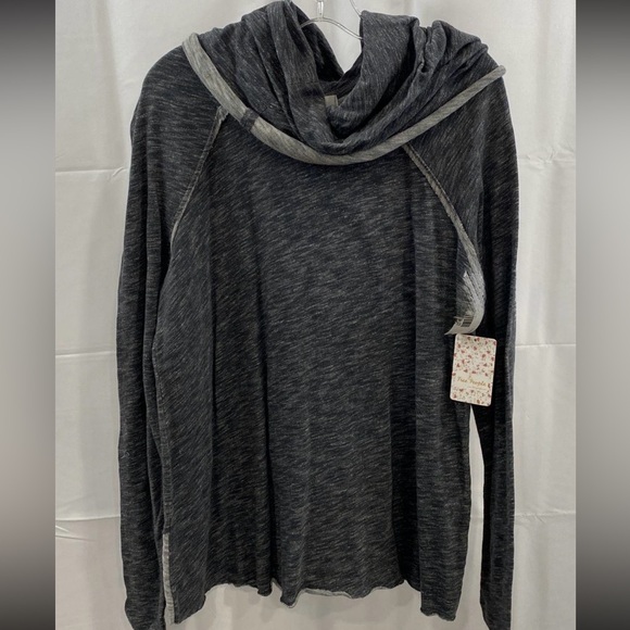 Free People Tops - NWT FP Beach Charcoal and Grey Distressed LS Cowl Neck Shirt.       Size M/L